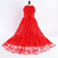 HKM-7407165 Gorgeous Cotton Embroidered Princess Pet Wedding Dress in White and Red, Sizes S to XL