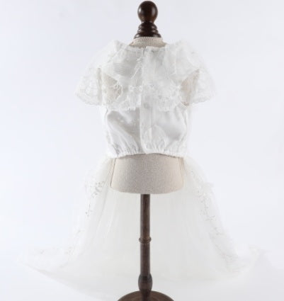 HKM-7407165 Gorgeous Cotton Embroidered Princess Pet Wedding Dress in White and Red, Sizes S to XL