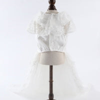 HKM-7407165 Gorgeous Cotton Embroidered Princess Pet Wedding Dress in White and Red, Sizes S to XL