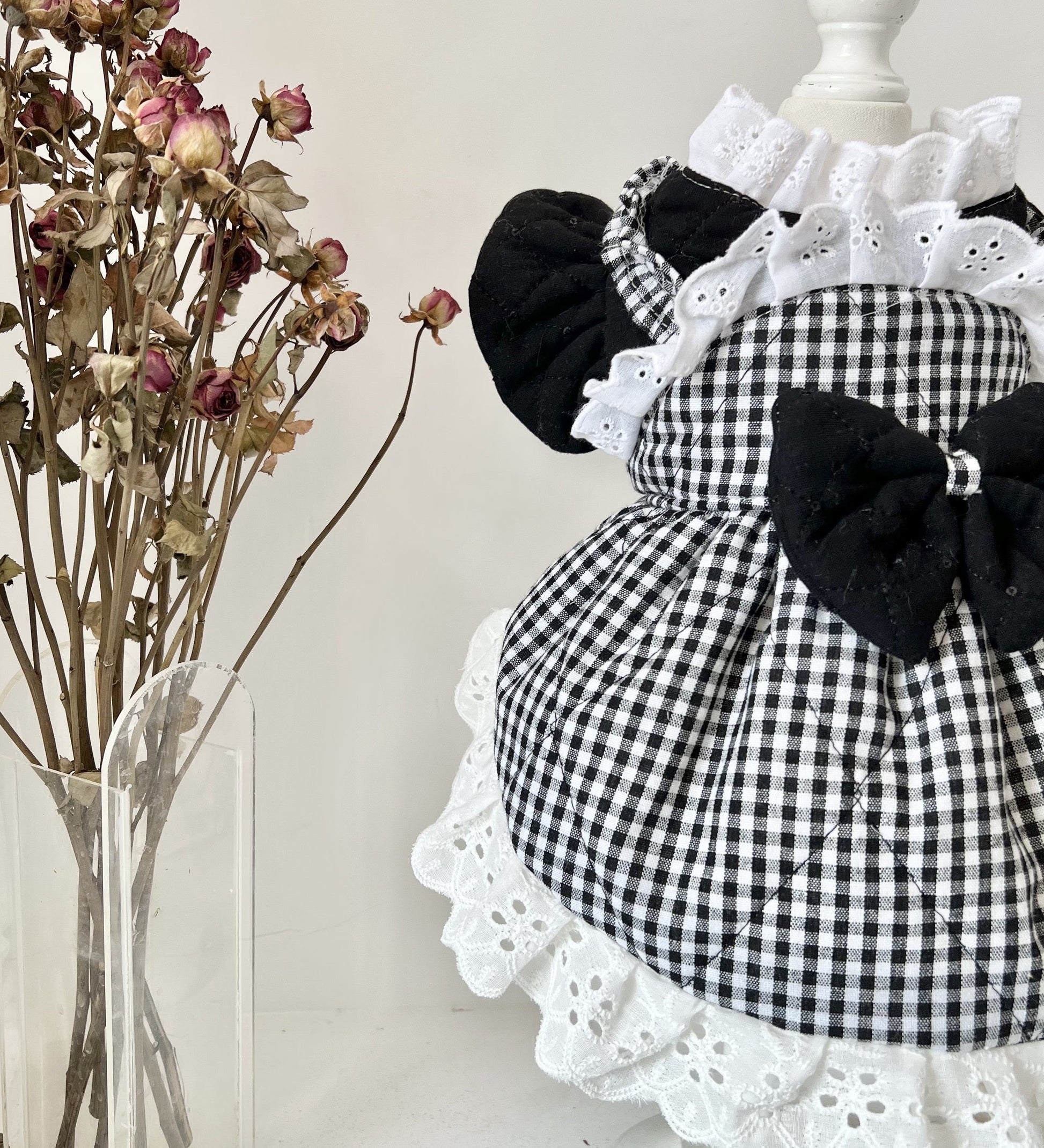 HKM-7408189 Winter Quilted Cat Dress with Matching Hat in Black - Available in Multiple Sizes