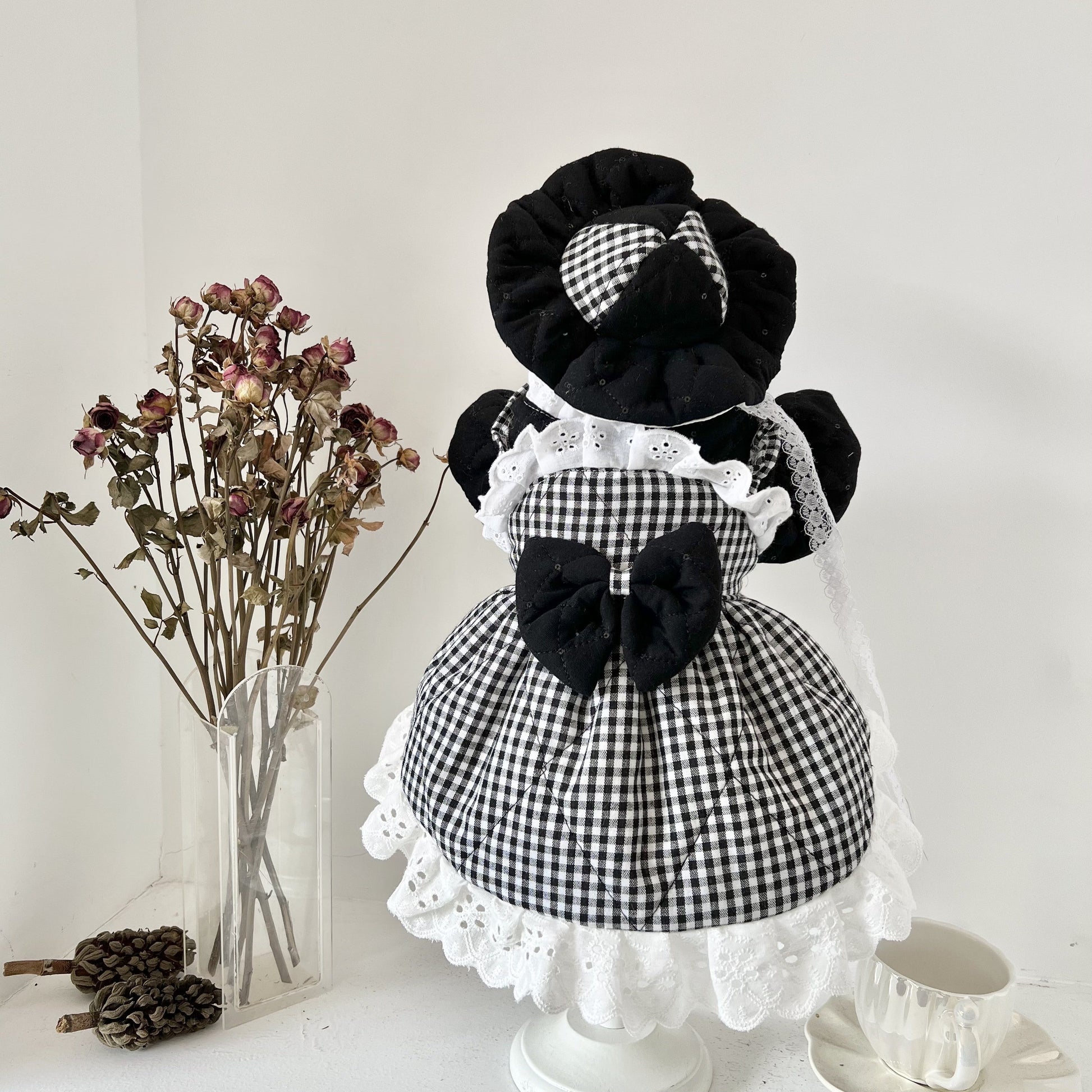 HKM-7408189 Winter Quilted Cat Dress with Matching Hat in Black - Available in Multiple Sizes