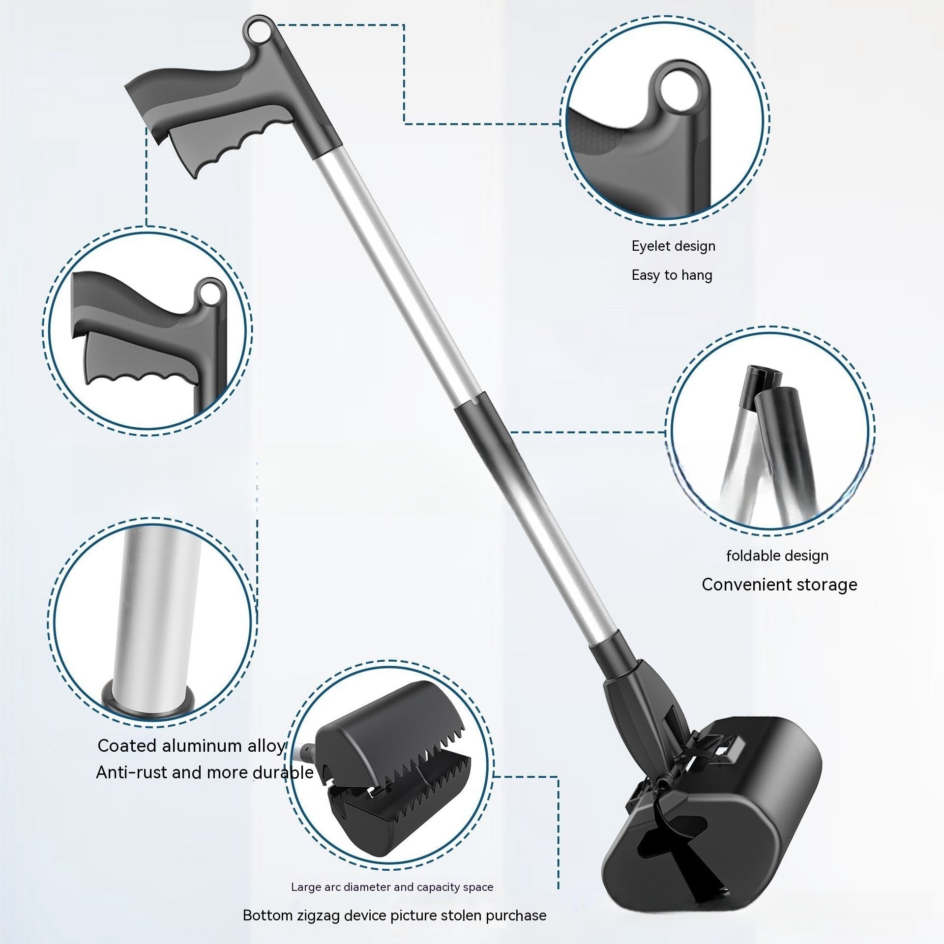 HKM-7408445 Durable Dog Pooper Scooper with ABS and Aluminum Alloy Construction, 80 cm Long, Black, Gray, Purple