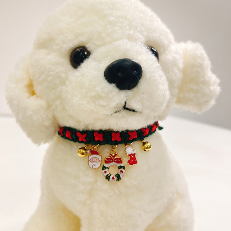 HKM-7408573 Christmas Themed Braided Rope Cat Scarf Collar, Free Size, Festive Designs