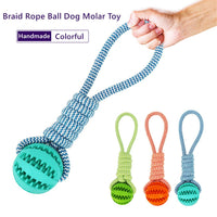HKM-7409213 Interactive Rubber Dog Chew Ball with Rope - Tooth Cleaning Toy for Small to Medium Dogs