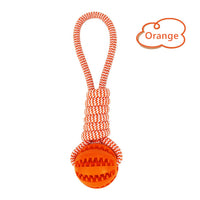 HKM-7409213 Interactive Rubber Dog Chew Ball with Rope - Tooth Cleaning Toy for Small to Medium Dogs
