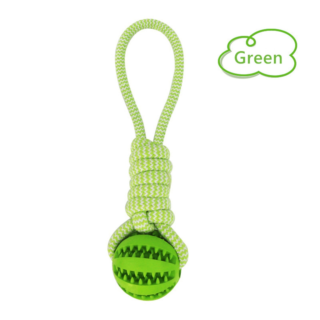 HKM-7409213 Interactive Rubber Dog Chew Ball with Rope - Tooth Cleaning Toy for Small to Medium Dogs