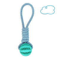 HKM-7409213 Interactive Rubber Dog Chew Ball with Rope - Tooth Cleaning Toy for Small to Medium Dogs