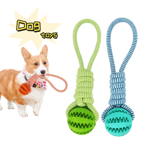 HKM-7409213 Interactive Rubber Dog Chew Ball with Rope - Tooth Cleaning Toy for Small to Medium Dogs