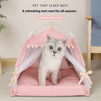 HKM-7410237 Foldable Outdoor Cat Nest Kennel - Summer Semi-Closed Pet Tent with Comfortable Mat