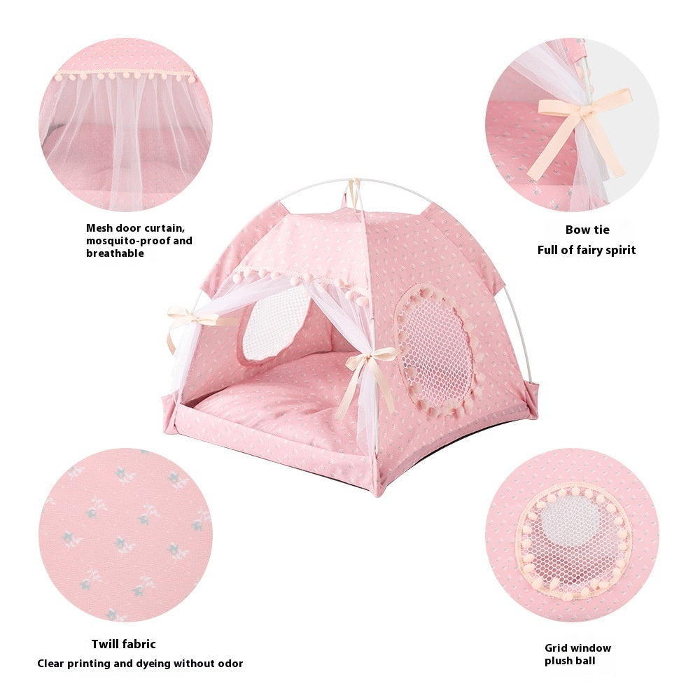 HKM-7410237 Foldable Outdoor Cat Nest Kennel - Summer Semi-Closed Pet Tent with Comfortable Mat