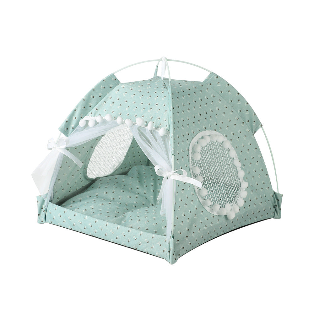 HKM-7410237 Foldable Outdoor Cat Nest Kennel - Summer Semi-Closed Pet Tent with Comfortable Mat