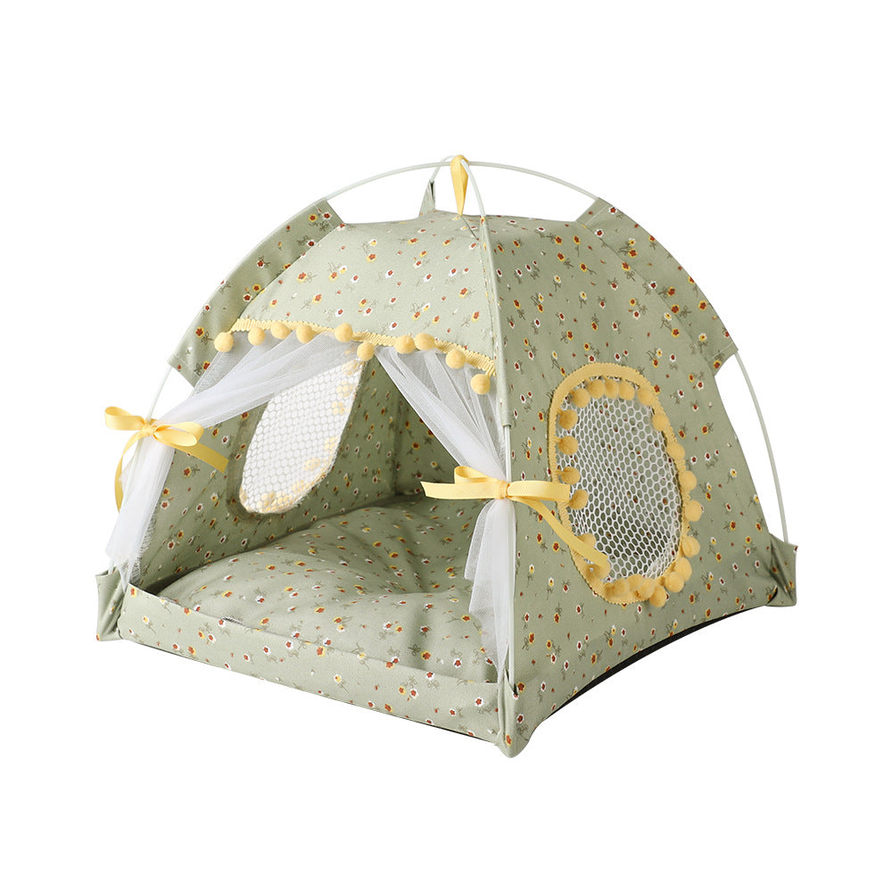 HKM-7410237 Foldable Outdoor Cat Nest Kennel - Summer Semi-Closed Pet Tent with Comfortable Mat