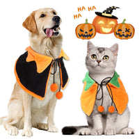 HKM-7410749 Double-sided Pumpkin Cloak and Hat for Dogs and Cats - Plush Halloween Costume in Sizes S, M, L