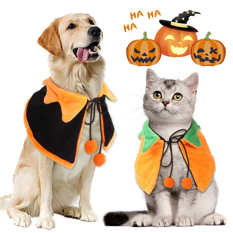 HKM-7410749 Double-sided Pumpkin Cloak and Hat for Dogs and Cats - Plush Halloween Costume in Sizes S, M, L