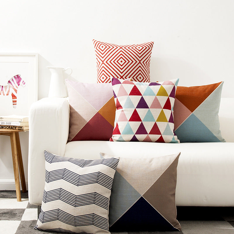 HKM-741075 Geometric Cotton and Linen Pillowcase - Modern 45x45 Cushion Cover