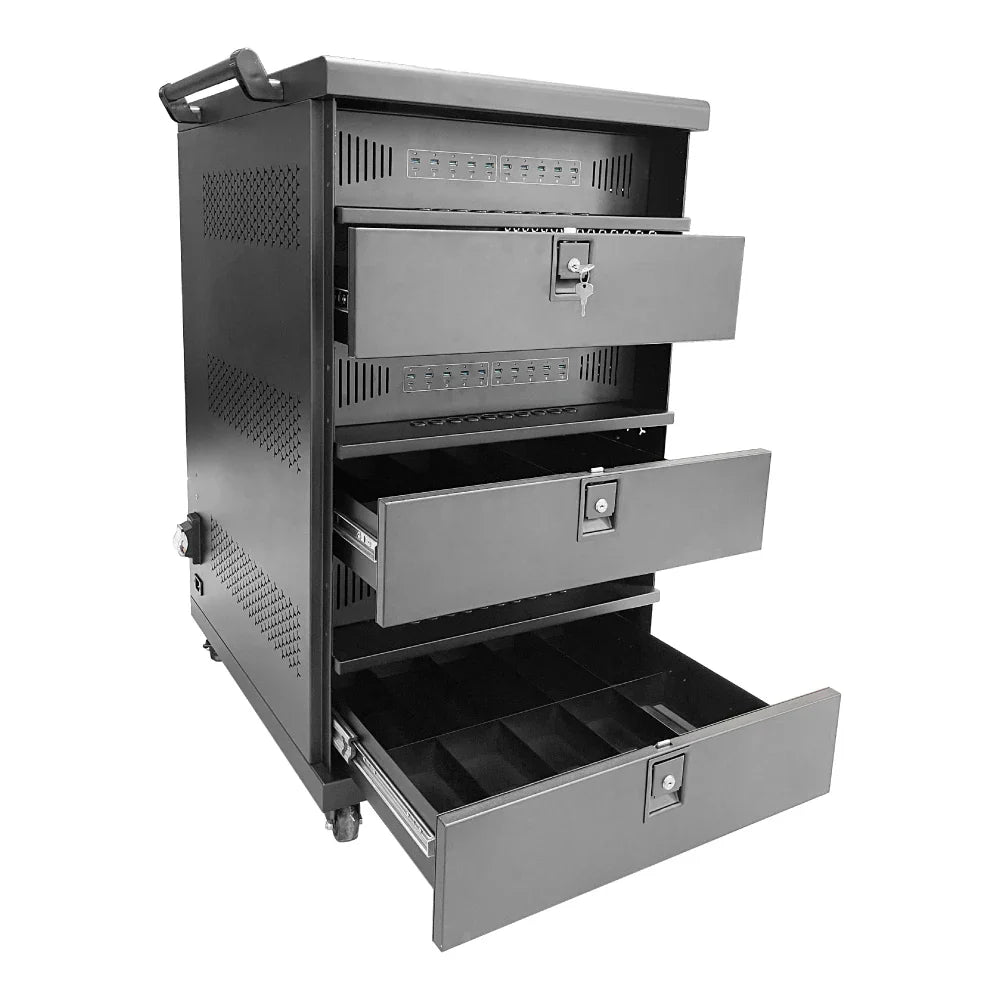 HKM-741075 Mobile Device Charging Cart for Classroom - Holds 10, 16, 30, 45, or 60 Tablets, Laptops, and Chromebooks