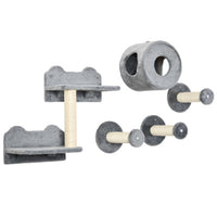HKM-741267 5-Piece Cat Wall Shelves Set with Condo, Cushion, Scratching Post, and Jumping Platforms in Brown and Gray