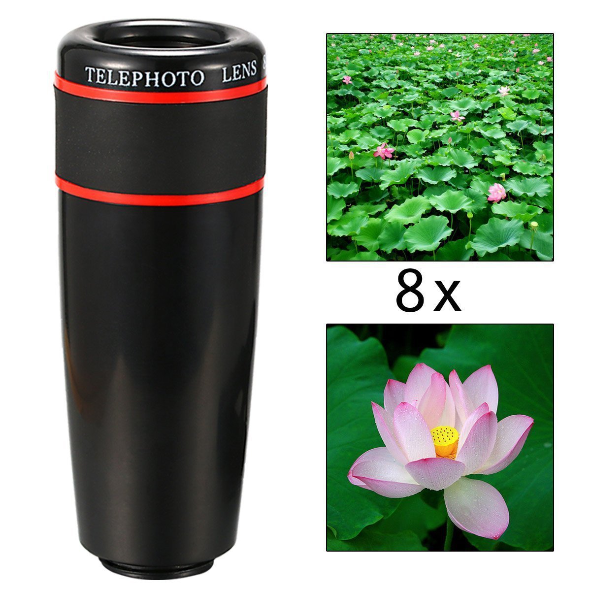 HKM-741331 8X/12X Telephoto Lens Set with Fisheye, Wide Angle, Macro Options and Selfie Stick