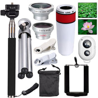 HKM-741331 8X/12X Telephoto Lens Set with Fisheye, Wide Angle, Macro Options and Selfie Stick