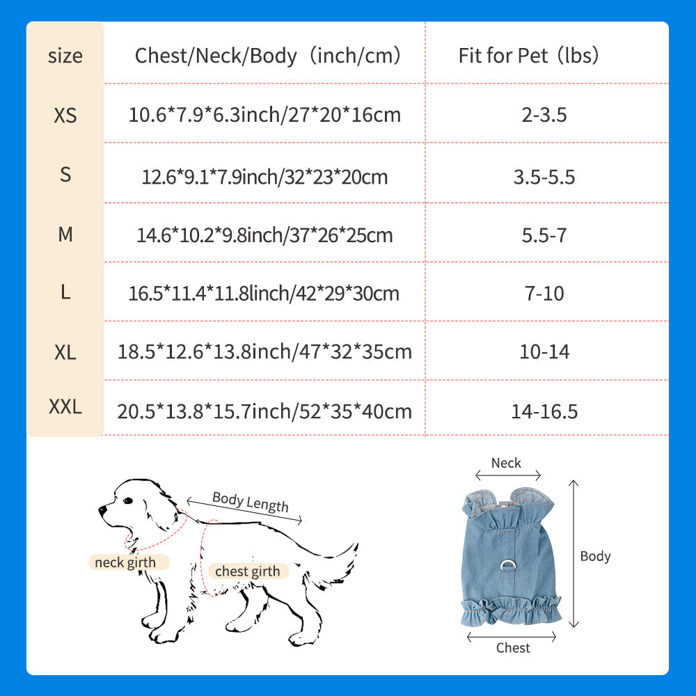 HKM-7413821 Stylish Denim Harness Vest for Small and Medium Dogs - Fashionable Jean Outfit for Puppies and Chihuahuas