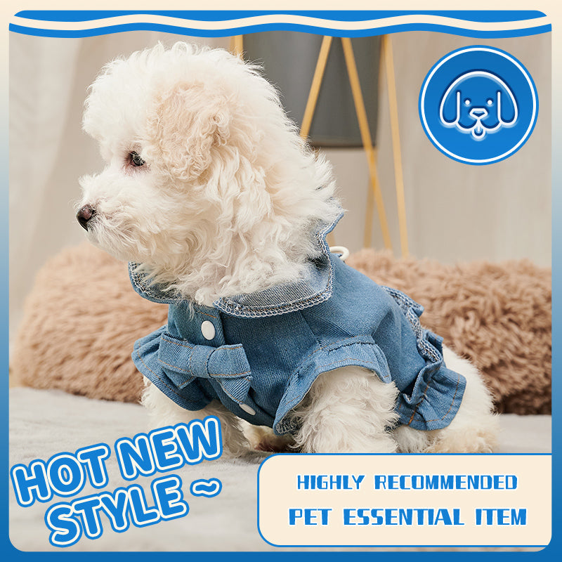HKM-7413821 Stylish Denim Harness Vest for Small and Medium Dogs - Fashionable Jean Outfit for Puppies and Chihuahuas
