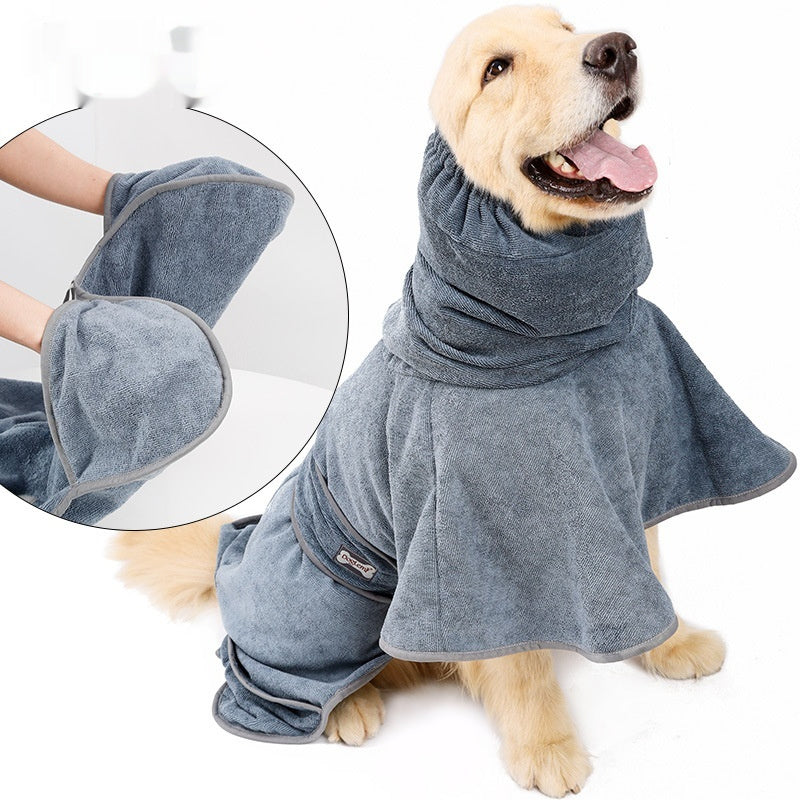 HKM-7414205 Quick-Drying Gray Cotton Dog Bath Towel - Strong Water-Absorbing Pet Bathrobe in M, L, XL