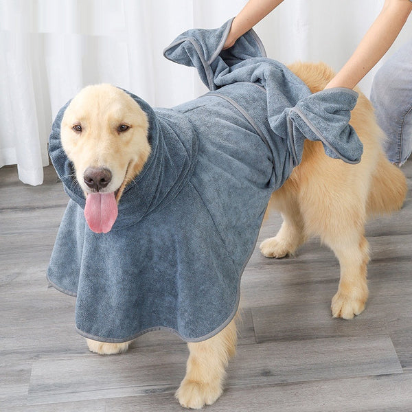HKM-7414205 Quick-Drying Gray Cotton Dog Bath Towel - Strong Water-Absorbing Pet Bathrobe in M, L, XL