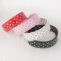 HKM-7414333 Elegant Rhinestone Leather Dog Collar for Small, Medium, and Large Dogs in Black, White, Red, and Pink