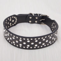 HKM-7414333 Elegant Rhinestone Leather Dog Collar for Small, Medium, and Large Dogs in Black, White, Red, and Pink