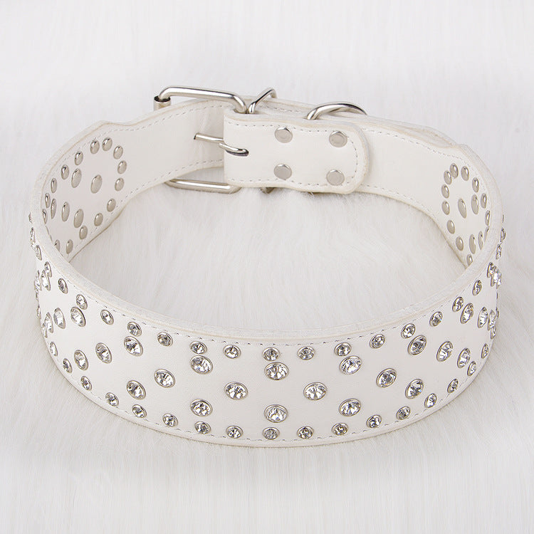 HKM-7414333 Elegant Rhinestone Leather Dog Collar for Small, Medium, and Large Dogs in Black, White, Red, and Pink
