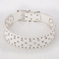 HKM-7414333 Elegant Rhinestone Leather Dog Collar for Small, Medium, and Large Dogs in Black, White, Red, and Pink