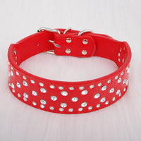 HKM-7414333 Elegant Rhinestone Leather Dog Collar for Small, Medium, and Large Dogs in Black, White, Red, and Pink