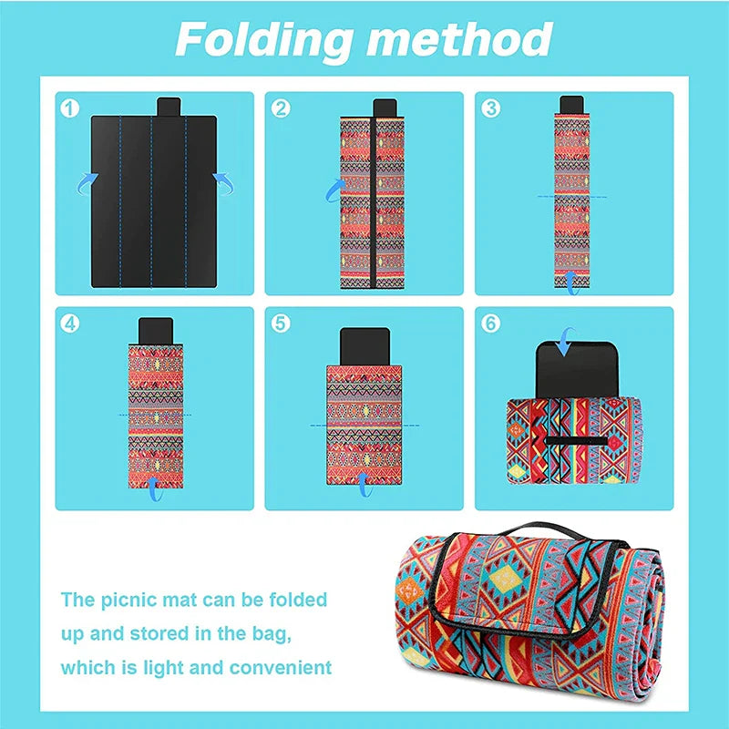 HKM-741459 Bohemian Style Waterproof Foldable Outdoor Camping and Picnic Mat Beach Blanket