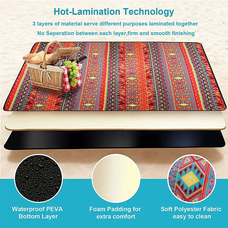 HKM-741459 Bohemian Style Waterproof Foldable Outdoor Camping and Picnic Mat Beach Blanket