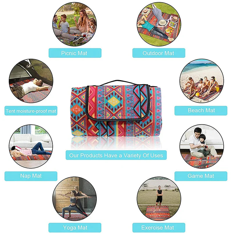 HKM-741459 Bohemian Style Waterproof Foldable Outdoor Camping and Picnic Mat Beach Blanket