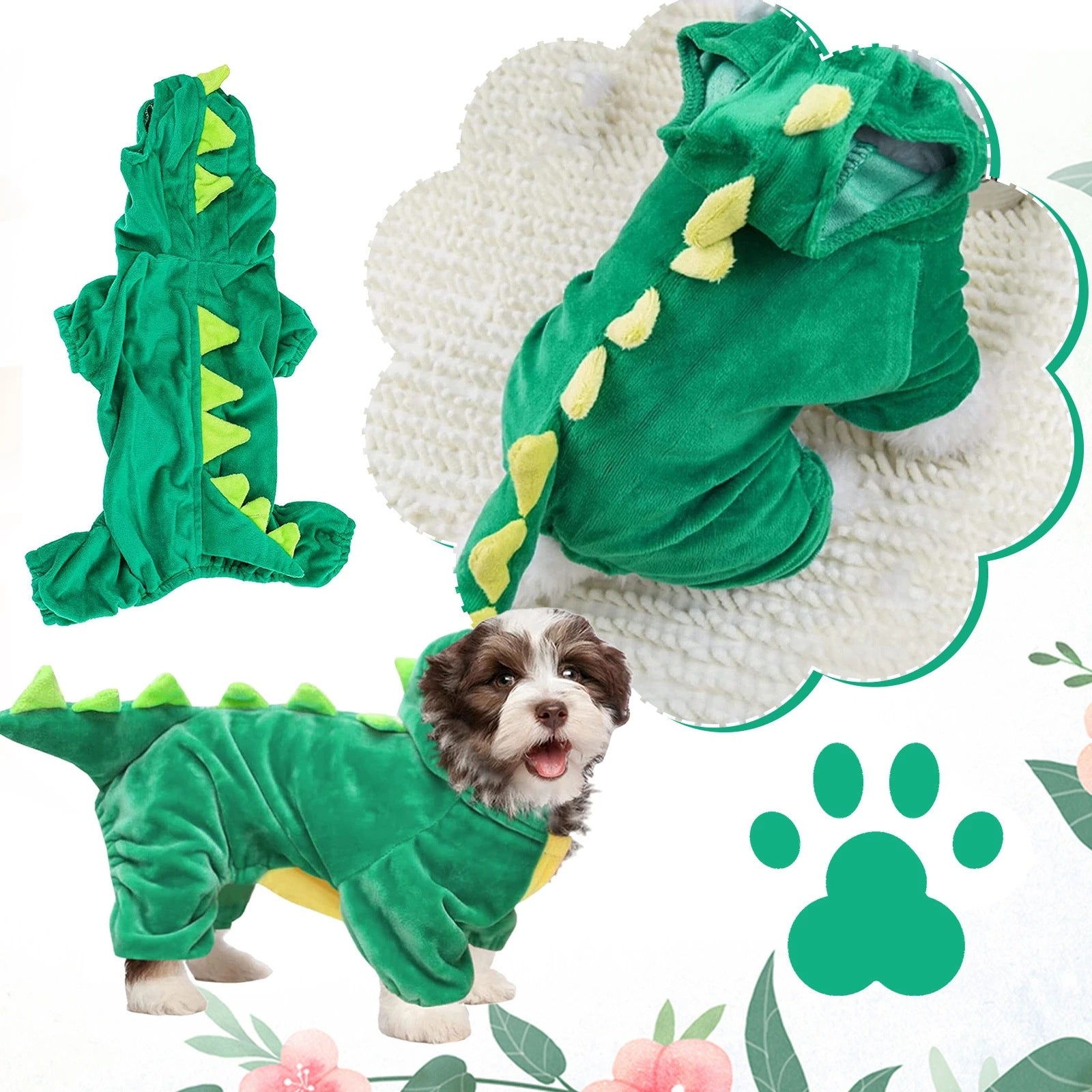 HKM-7414717 Dinosaur Transformation Costume for Dogs - Cute Cartoon Pet Outfit in Green and Pink