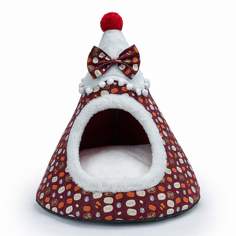 HKM-7416381 Three-Dimensional Christmas-Themed Pet Nest with Soft Sponge Padding in Various Sizes