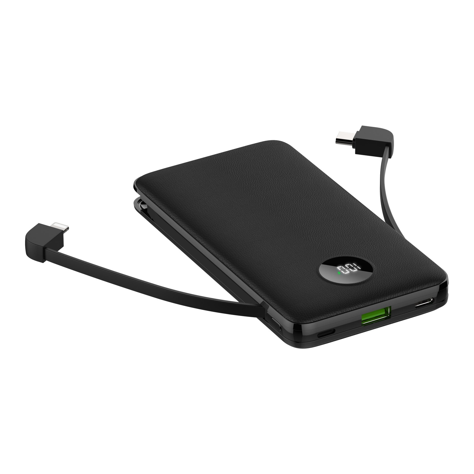 HKM-741651 Fast Charging Two-Wire Power Bank with Digital Display - Available in White, Black, Orange