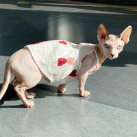 HKM-7416893 Red Peach Heart Skirt Dress for Cats - Stylish Cotton Pet Apparel