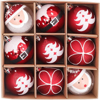 HKM-741715 Hand-Drawn Christmas Ball Set - 9 Plastic Ornaments for Tree & Party Decor