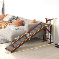 HKM-7417789 Wooden Pet Ramp with Removable Guardrails and Non-Slip Surface for Easy Access to Furniture