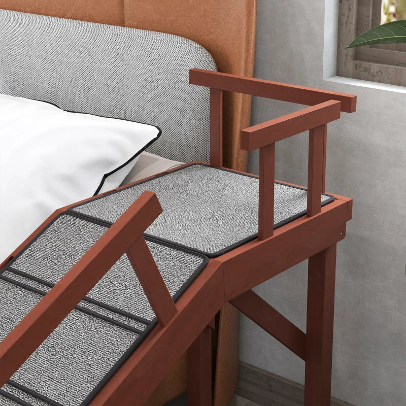 HKM-7417789 Wooden Pet Ramp with Removable Guardrails and Non-Slip Surface for Easy Access to Furniture