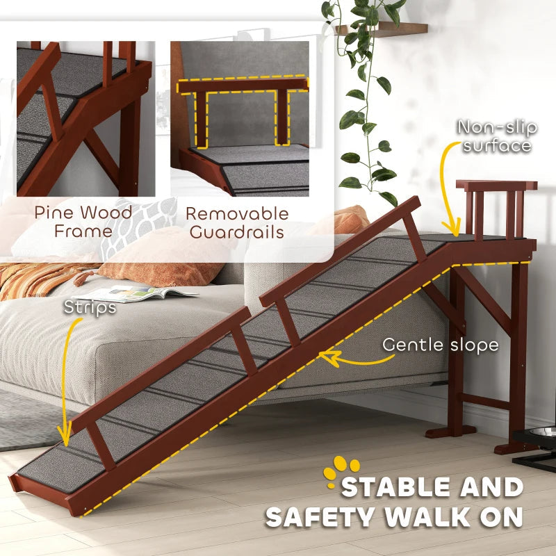 HKM-7417789 Wooden Pet Ramp with Removable Guardrails and Non-Slip Surface for Easy Access to Furniture