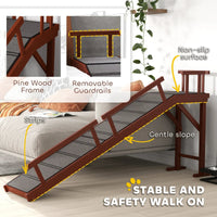 HKM-7417789 Wooden Pet Ramp with Removable Guardrails and Non-Slip Surface for Easy Access to Furniture