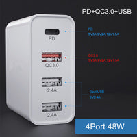 HKM-741971 Multi-Port Fast Charge Mobile Phone Charger - USB, PD, and QC Compatible Charging Head in Black & White