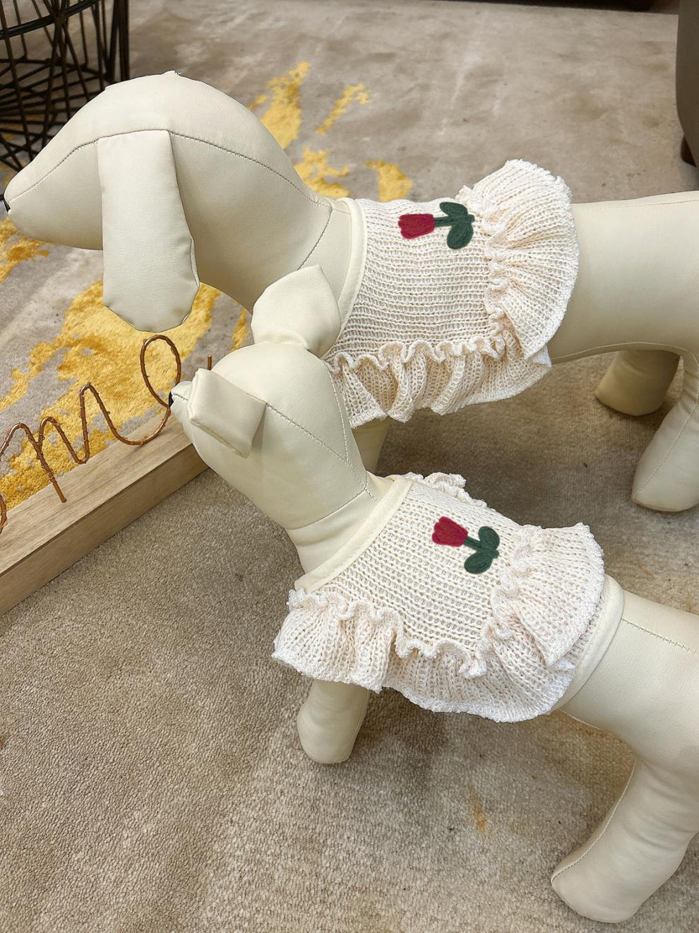 HKM-7420093 Knitted Dog Sweater in Apricot and Rose Red - Cozy Pet Apparel Available in Various Sizes