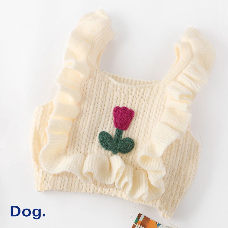 HKM-7420093 Knitted Dog Sweater in Apricot and Rose Red - Cozy Pet Apparel Available in Various Sizes