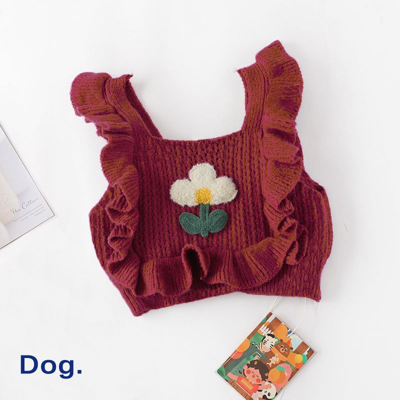 HKM-7420093 Knitted Dog Sweater in Apricot and Rose Red - Cozy Pet Apparel Available in Various Sizes