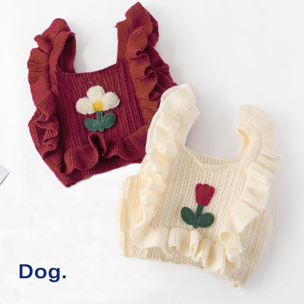 HKM-7420093 Knitted Dog Sweater in Apricot and Rose Red - Cozy Pet Apparel Available in Various Sizes
