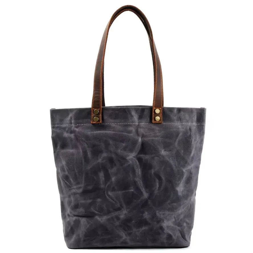 HKM-742163 Waterproof Waxed Canvas Women's Shoulder Handbag with Large Capacity and Retro Style